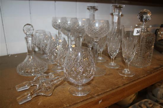 Collection of decanters & cut glass wine glasses